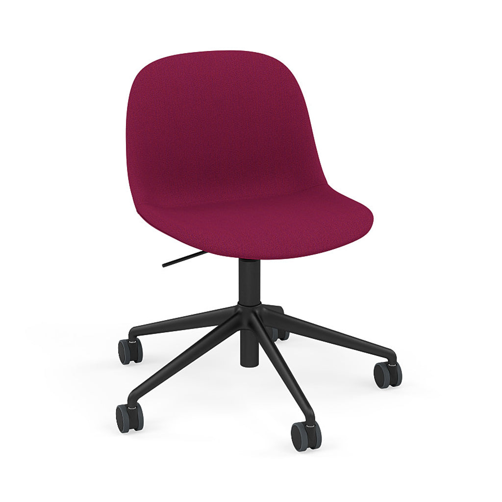 Fiber Side Chair: Swivel Base with Castors & Gaslift + Recycled Shell + Upholstered + Anthracite Black