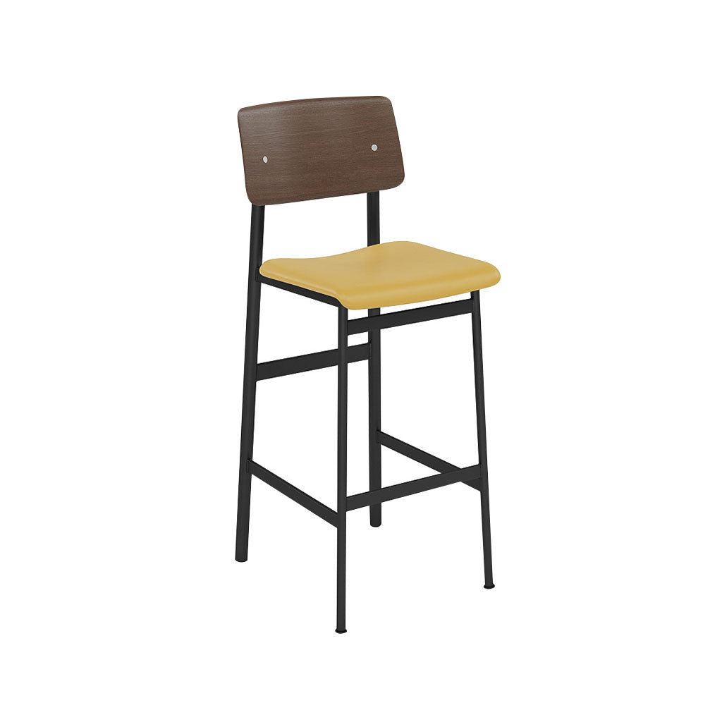 Loft Counter Stool: Upholstered + Black + Stained Dark Brown