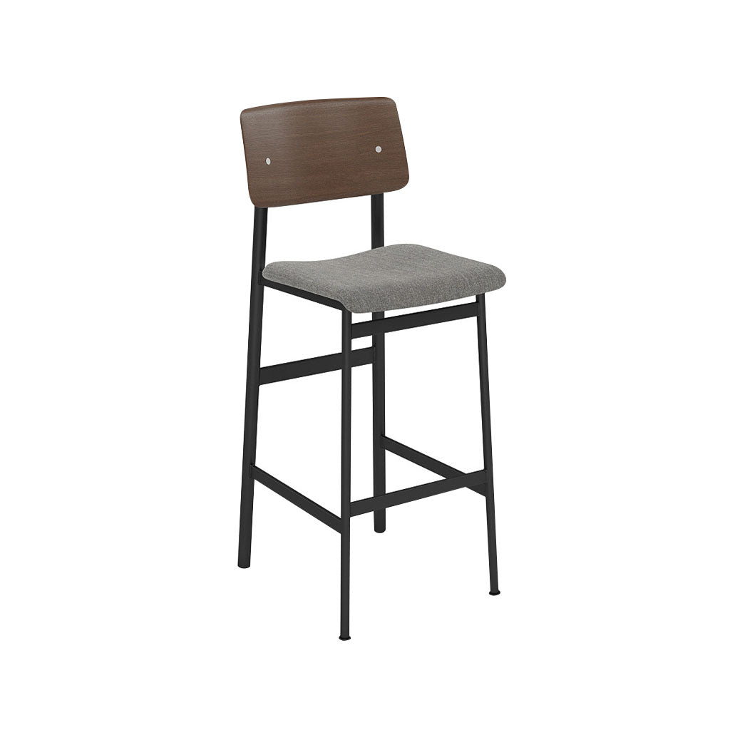 Loft Counter Stool: Upholstered + Black + Stained Dark Brown