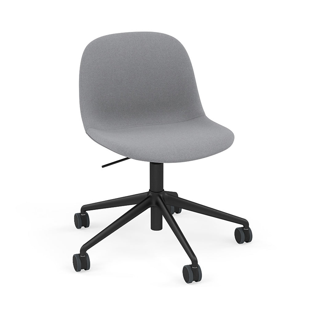 Fiber Side Chair: Swivel Base with Castors & Gaslift + Recycled Shell + Upholstered + Anthracite Black