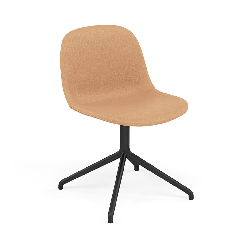 Fiber Side Chair: Swivel Base with Return + Recycled Shell + Upholstered + Anthracite Black