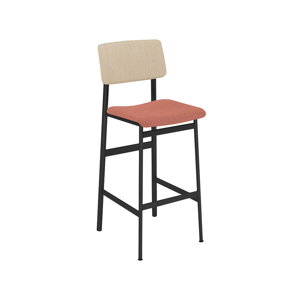 Loft Counter Stool: Upholstered + Black + Oak