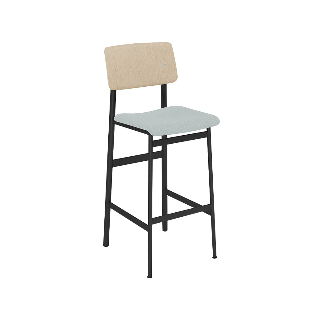 Loft Counter Stool: Upholstered + Black + Oak