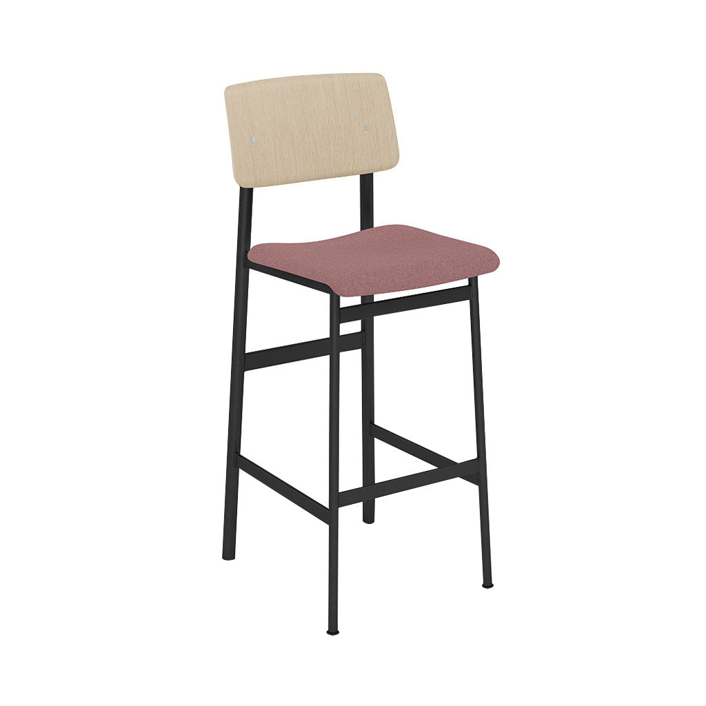 Loft Bar Stool: Upholstered + Black + Oak