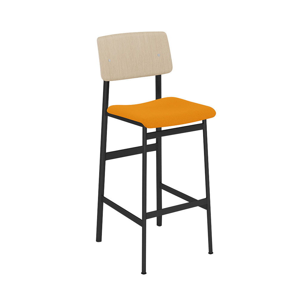 Loft Bar Stool: Upholstered + Black + Oak