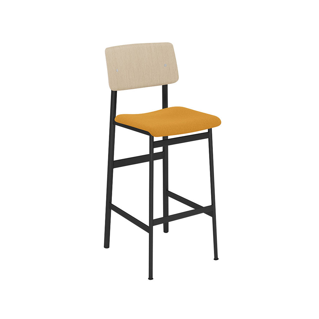 Loft Counter Stool: Upholstered + Black + Oak