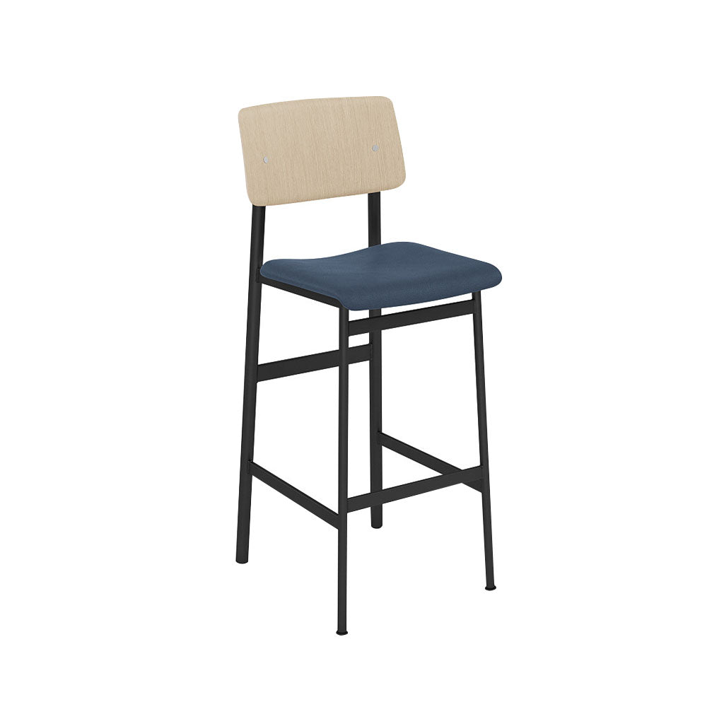 Loft Counter Stool: Upholstered + Black + Oak 