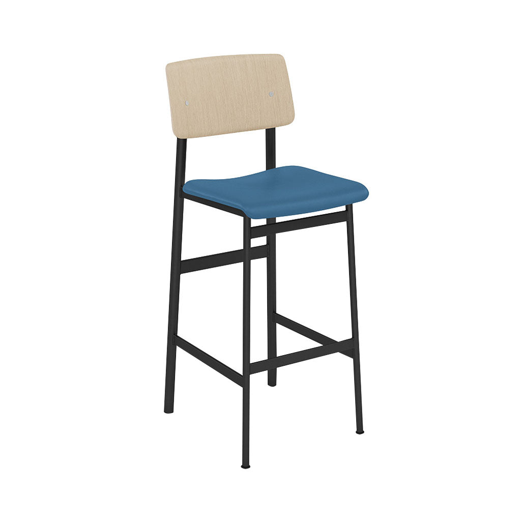 Loft Bar Stool: Upholstered + Black + Oak