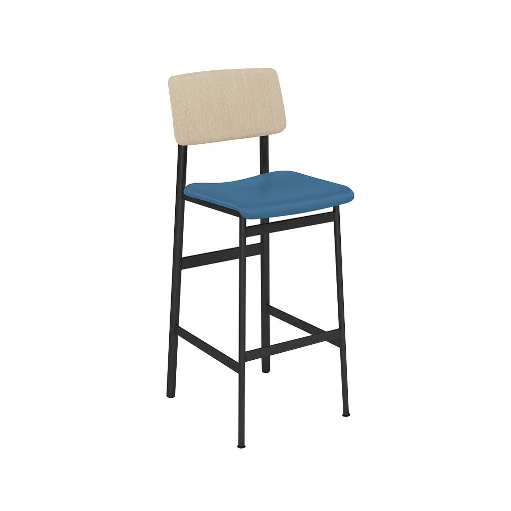 Loft Counter Stool: Upholstered + Black + Oak