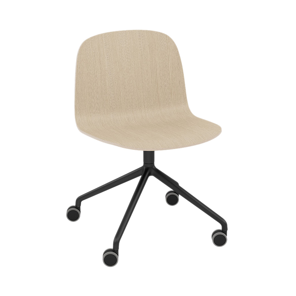 Visu Wide Chair: Swivel Base with Castors + Oak