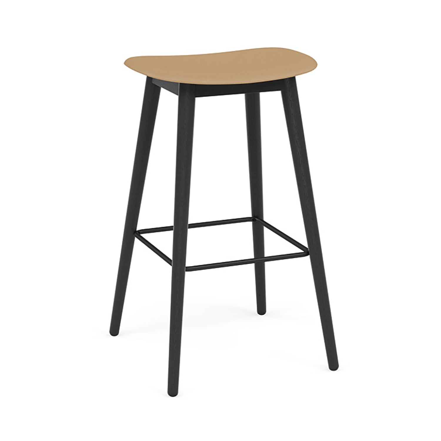 Fiber Bar + Counter Stool: Wood Base + Bar + Black + Ochre