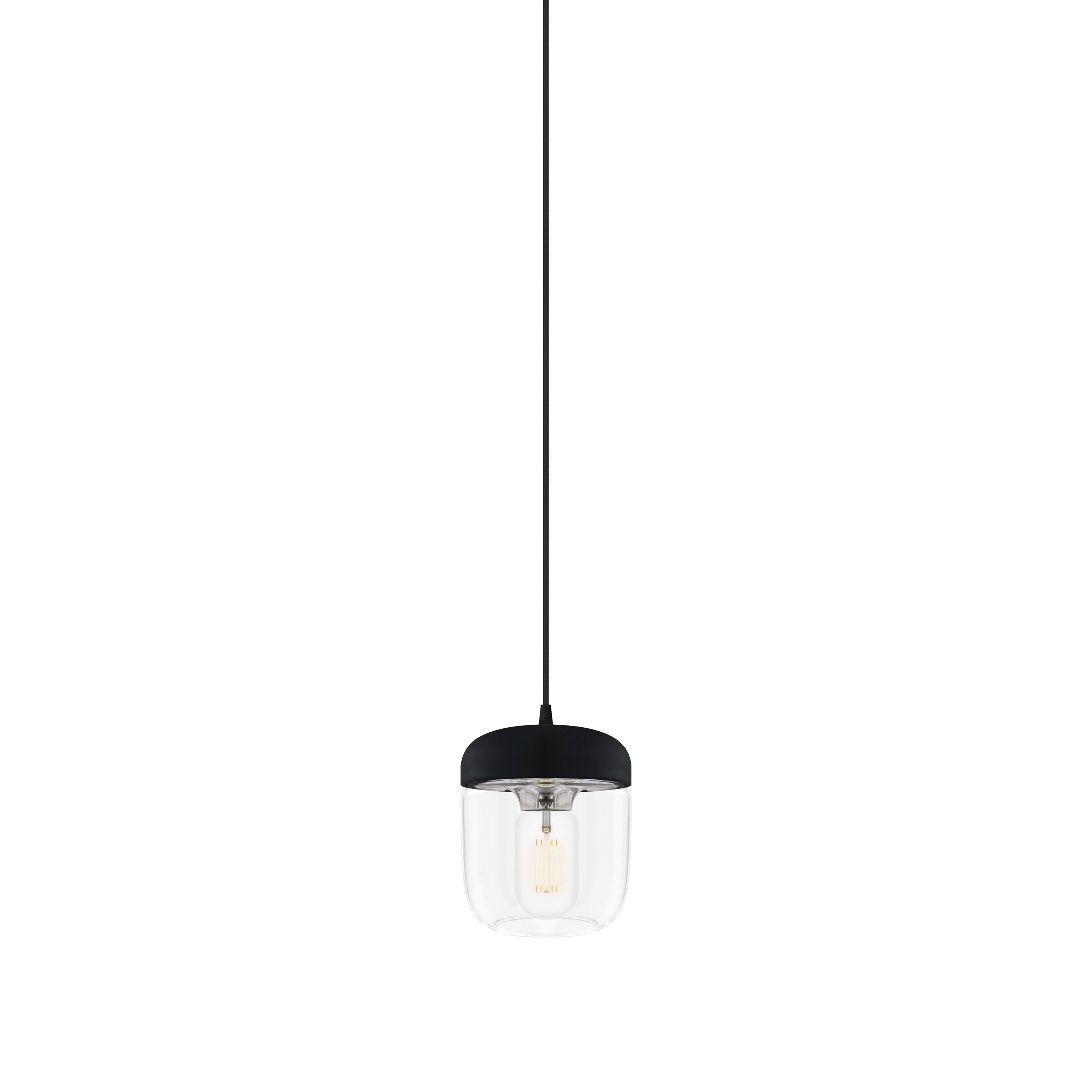 Acorn Pendant: Black + Polished Steel + Black (Plug-in)