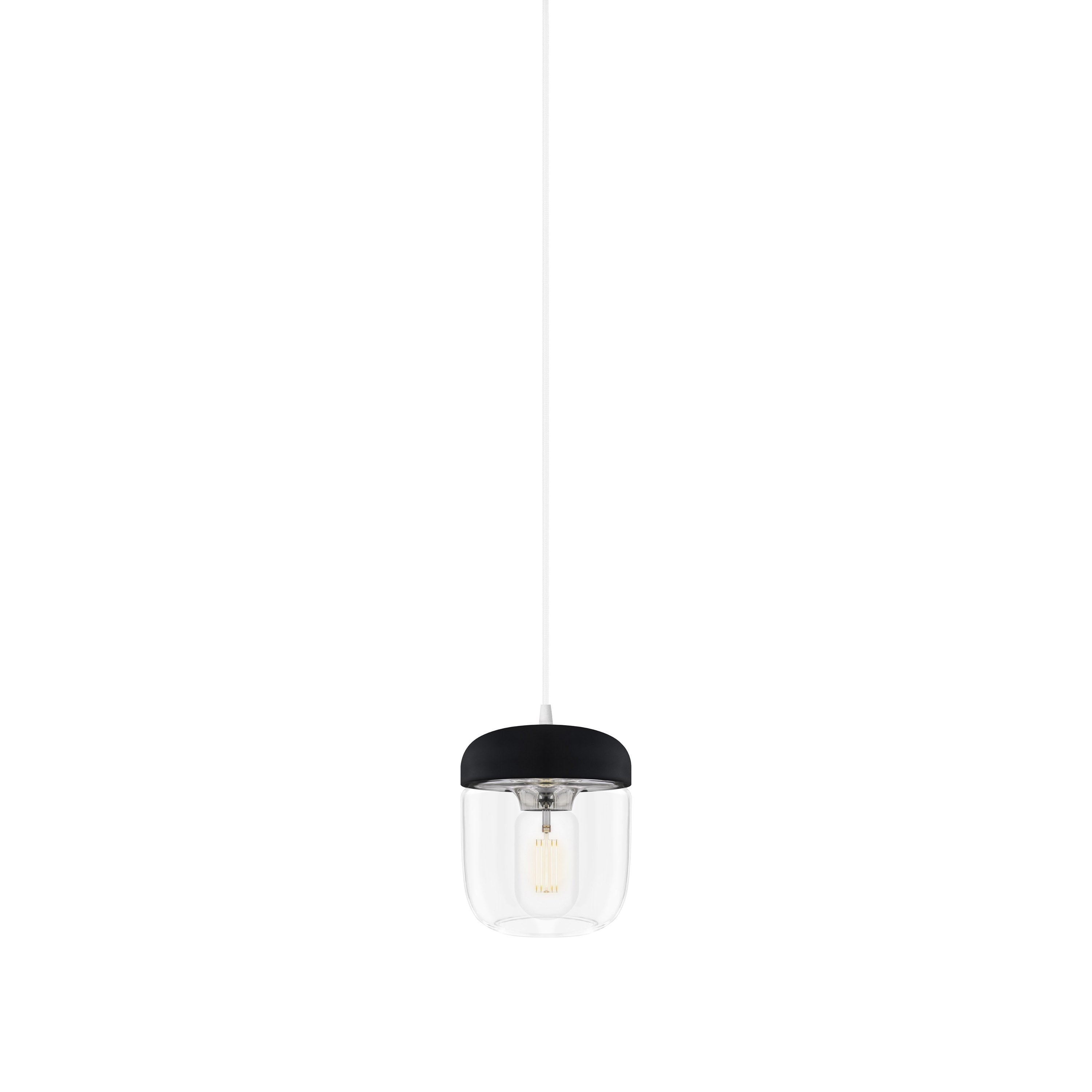 Acorn Pendant: Black + Polished Steel + White (Plug-in)