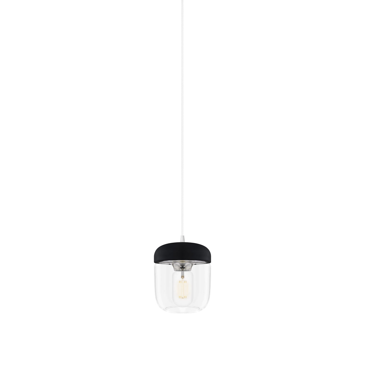 Acorn Pendant: Black + Polished Steel + White (Plug-in)