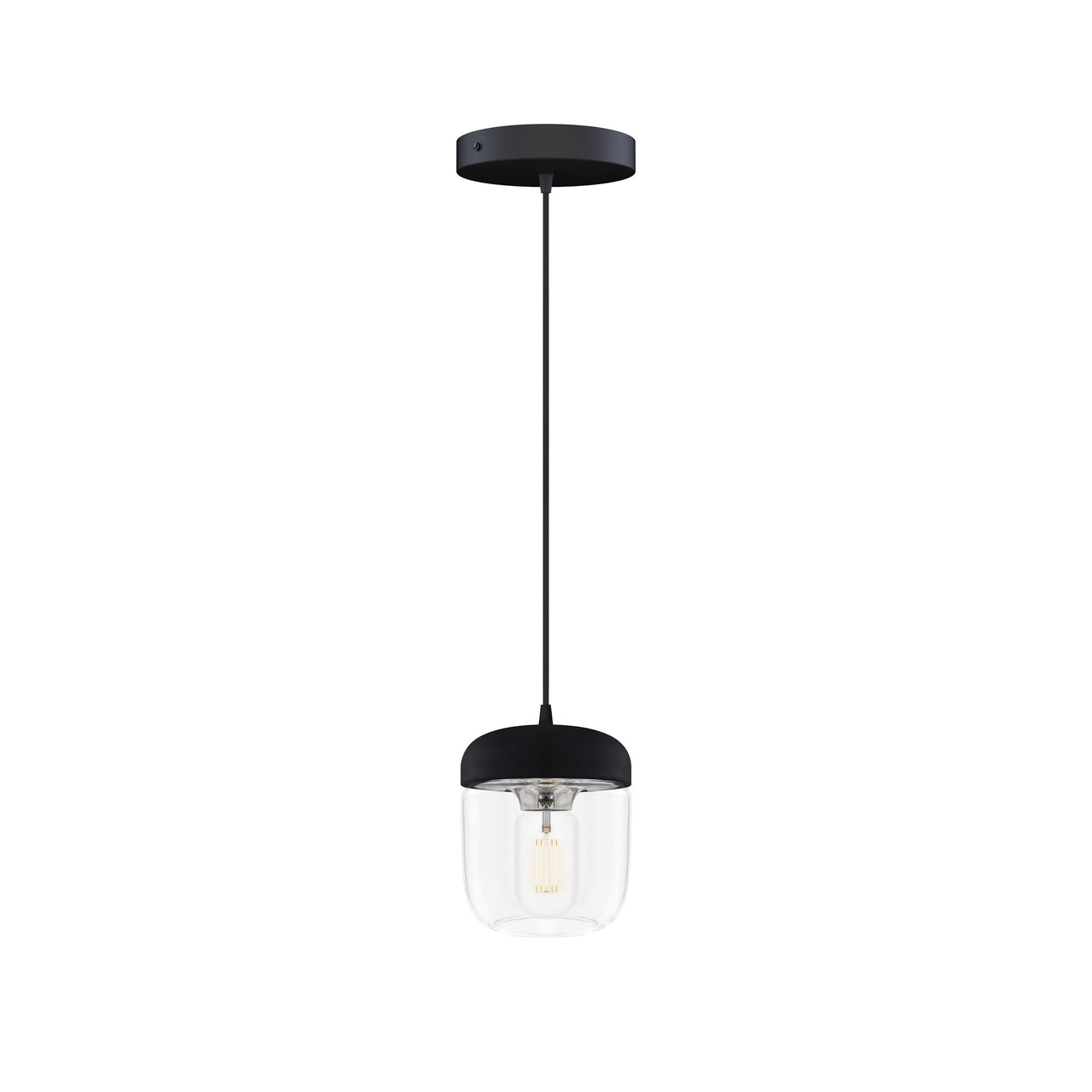 Acorn Pendant: Black + Polished Steel + Black (Canopy)