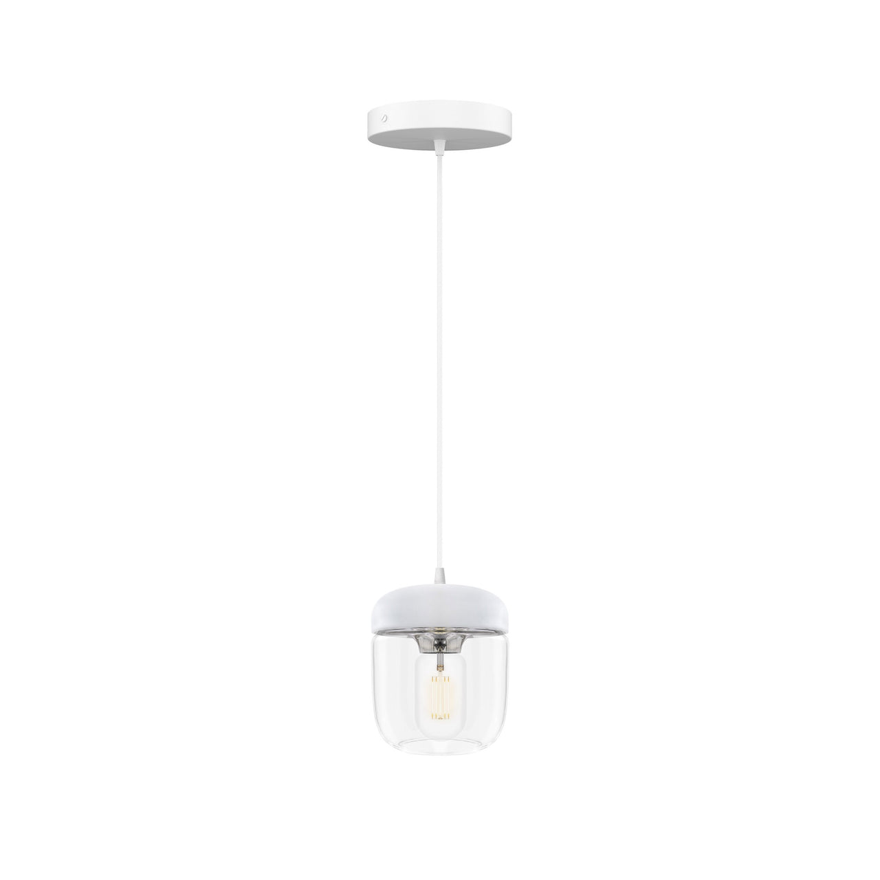 Acorn Pendant: White + Polished Steel + White (Canopy)