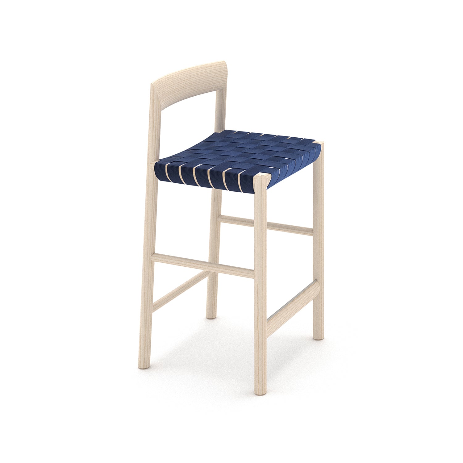 Stax Bar + Counter Stool: Webbing Seat + Counter + Ash + Navy Blue