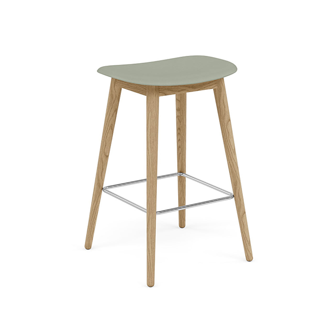 Fiber Bar + Counter Stool: Wood Base + Counter + Oak + Dusty Green