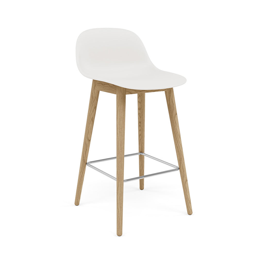 Fiber Bar + Counter Stool with Backrest: Wood Base + Counter + Oak + Natural White