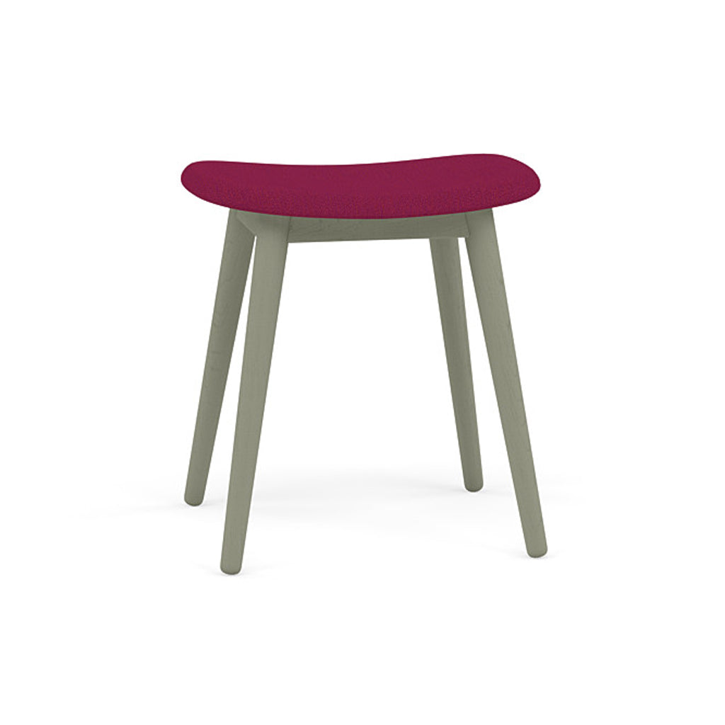 Fiber Stool: Wood Base + Upholstered + Dusty Green