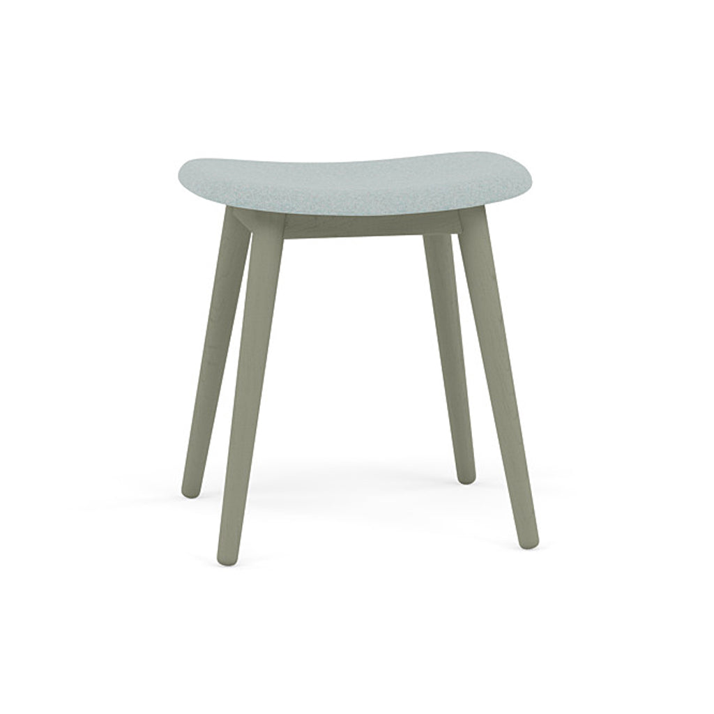 Fiber Stool: Wood Base + Upholstered + Dusty Green