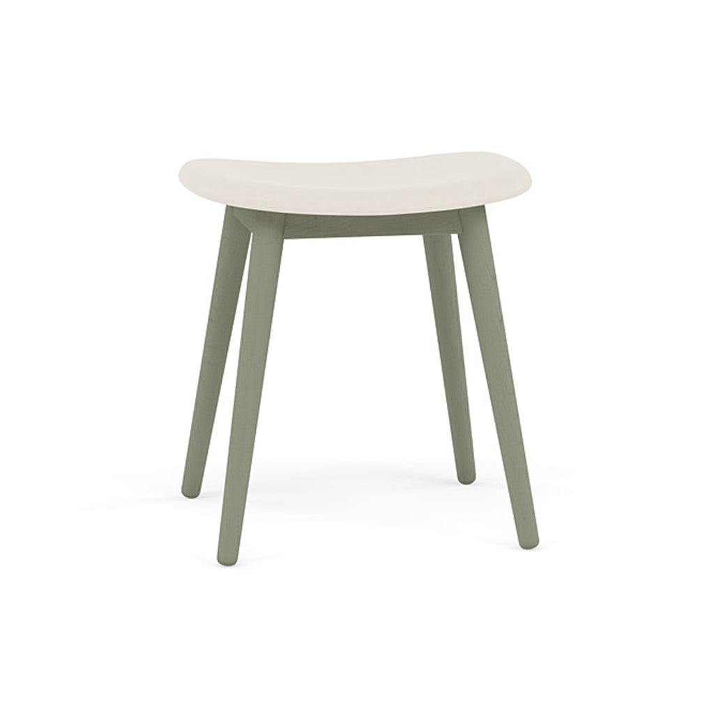 Fiber Stool: Wood Base + Upholstered + Dusty Green