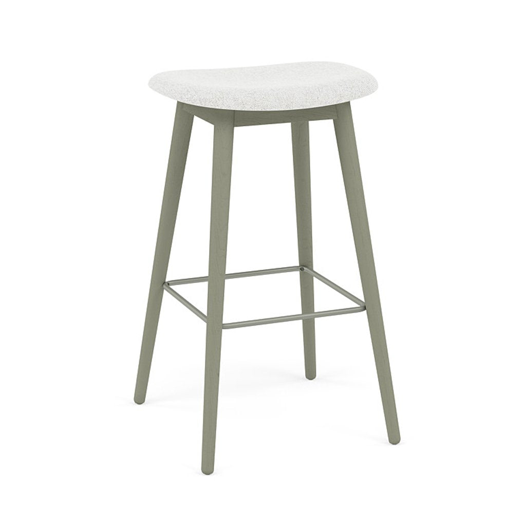 Fiber Bar + Counter Stool: Wood Base + Upholstered + Bar + Dusty Green