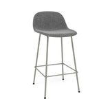 Fiber Counter Stool with Backrest: Tube Base + Upholstered + Dusty Green