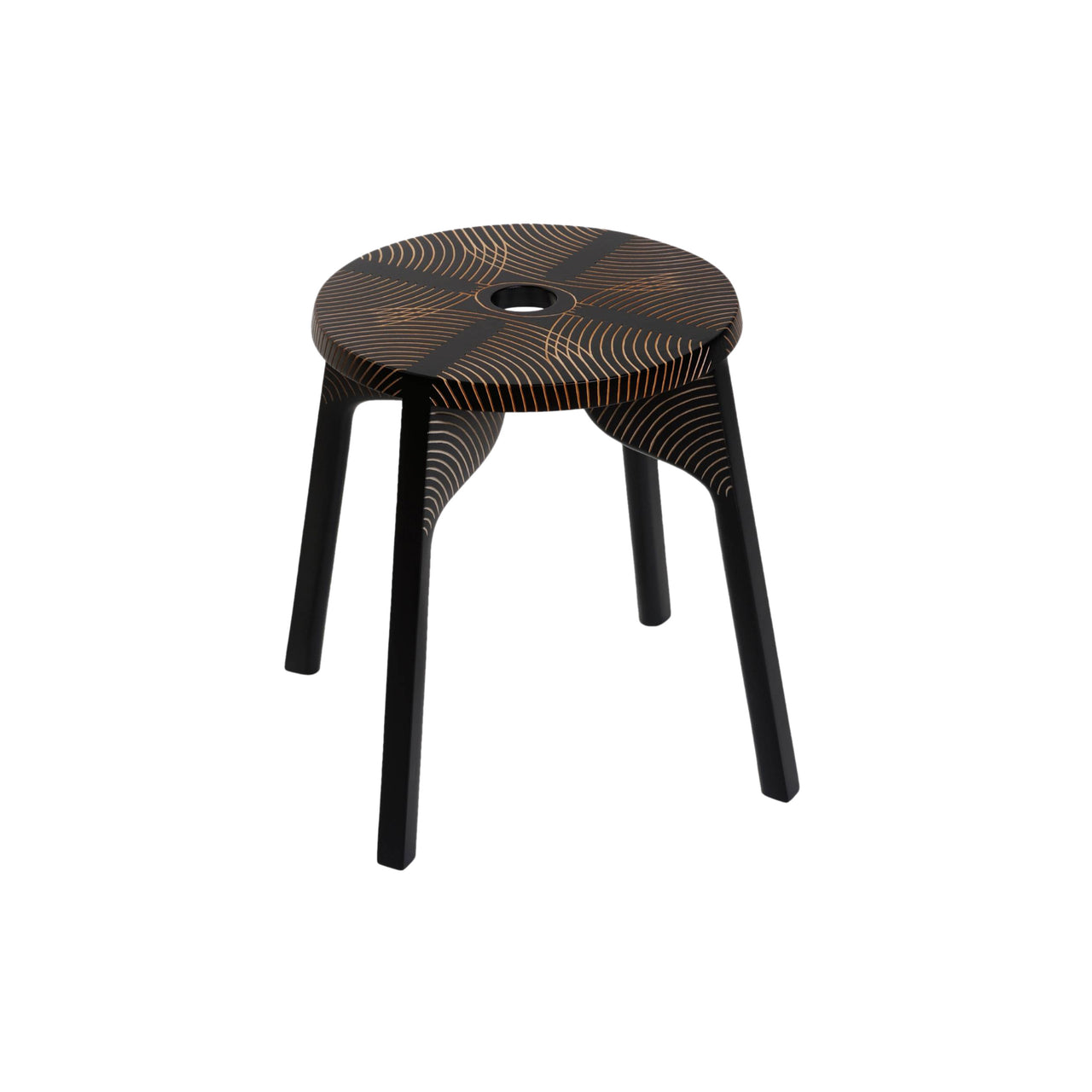 Tattoo Stool: Bird + Peacock + White + Black + Black Maple