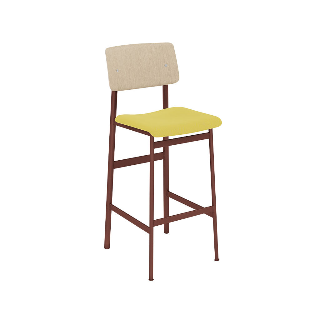 Loft Counter Stool: Upholstered + Deep Red + Oak