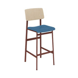 Loft Bar Stool: Upholstered + Deep Red + Oak