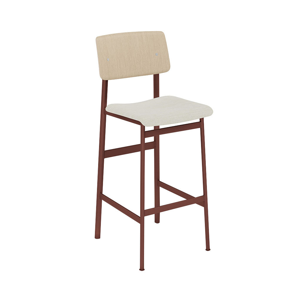 Loft Bar Stool: Upholstered + Deep Red + Oak