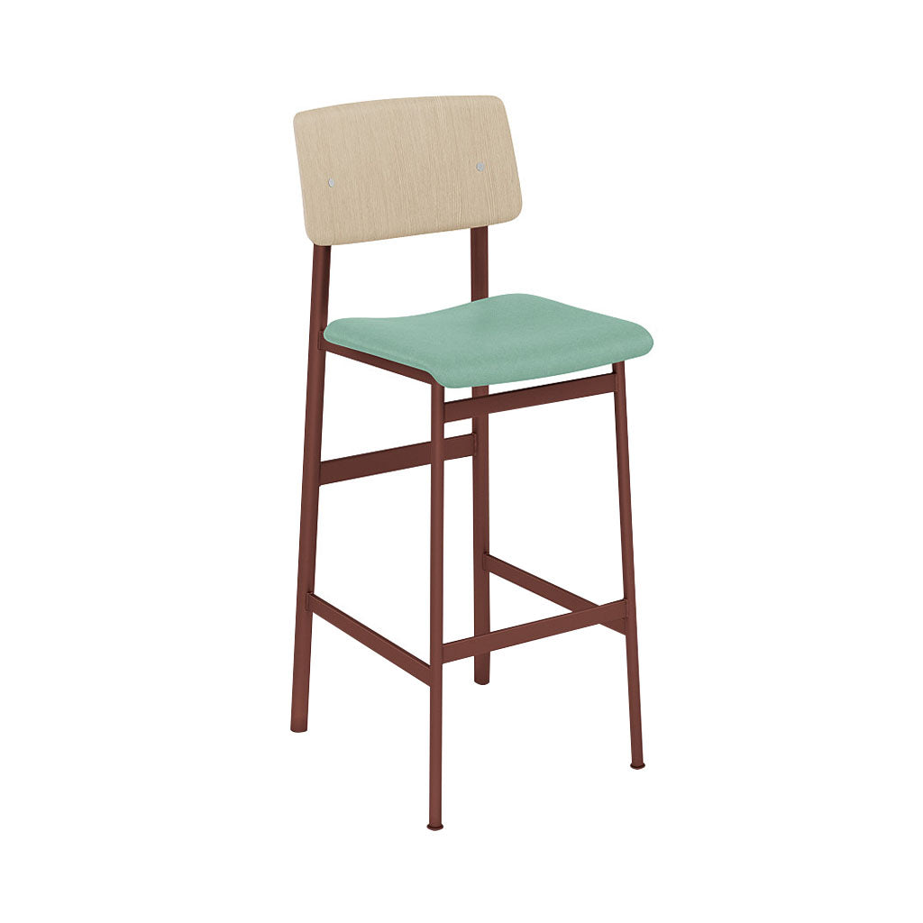 Loft Bar Stool: Upholstered + Deep Red + Oak