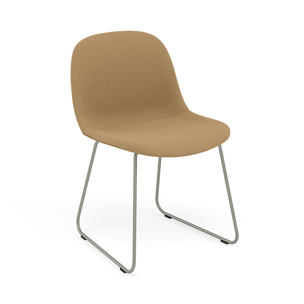 Fiber Side Chair: Sled Base + Recycled Shell + Upholstered + Dusty Green