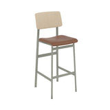 Loft Bar Stool: Upholstered + Dusty Green + Oak