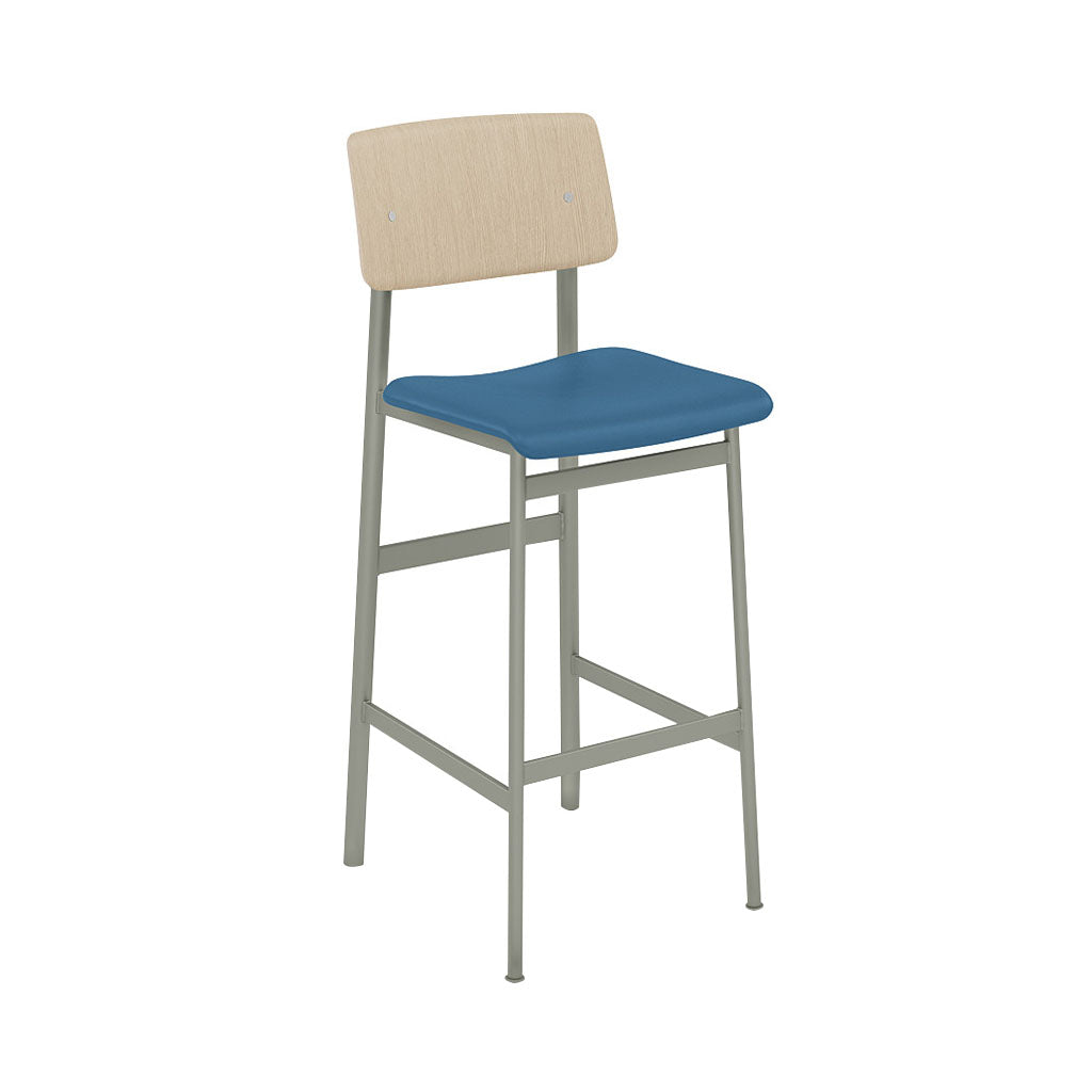 Loft Bar Stool: Upholstered + Dusty Green + Oak