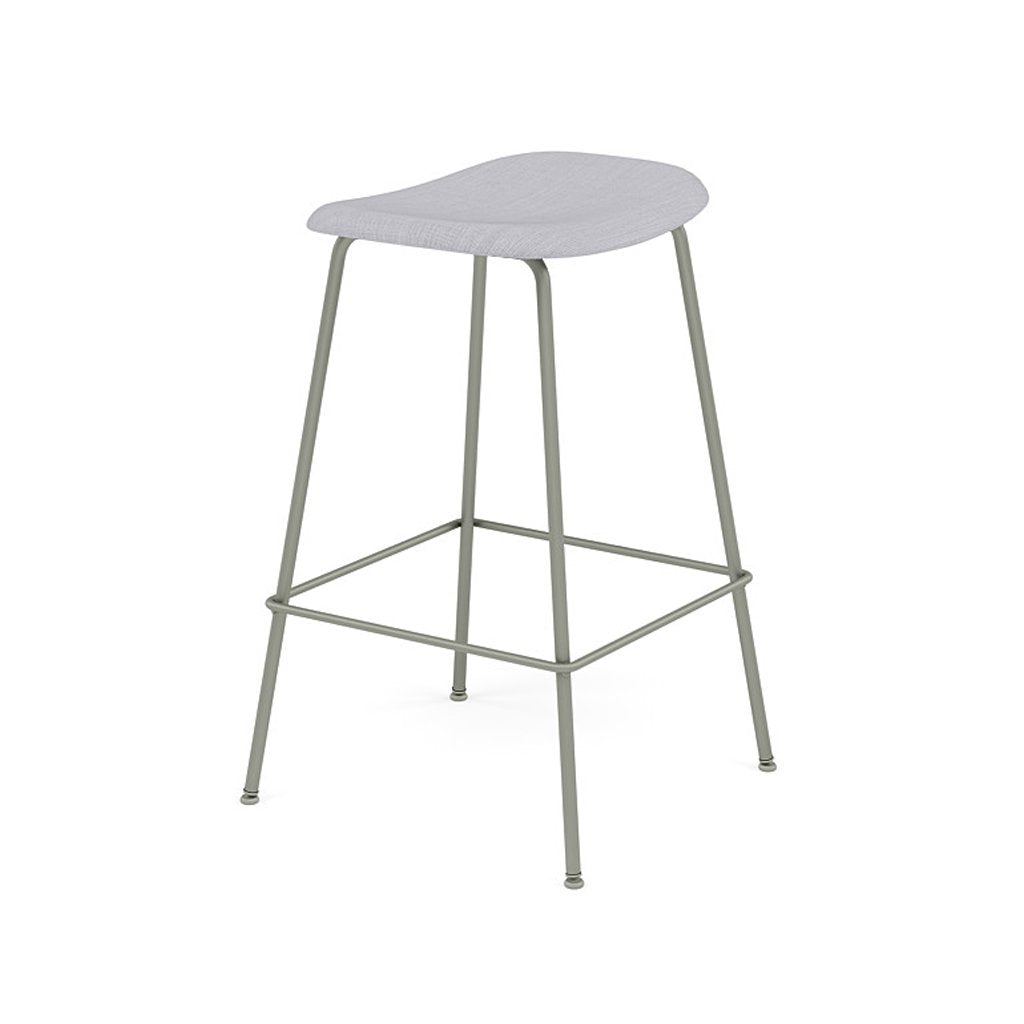 Fiber Bar + Counter Stool: Tube Base + Upholstered + Counter + Dusty Green