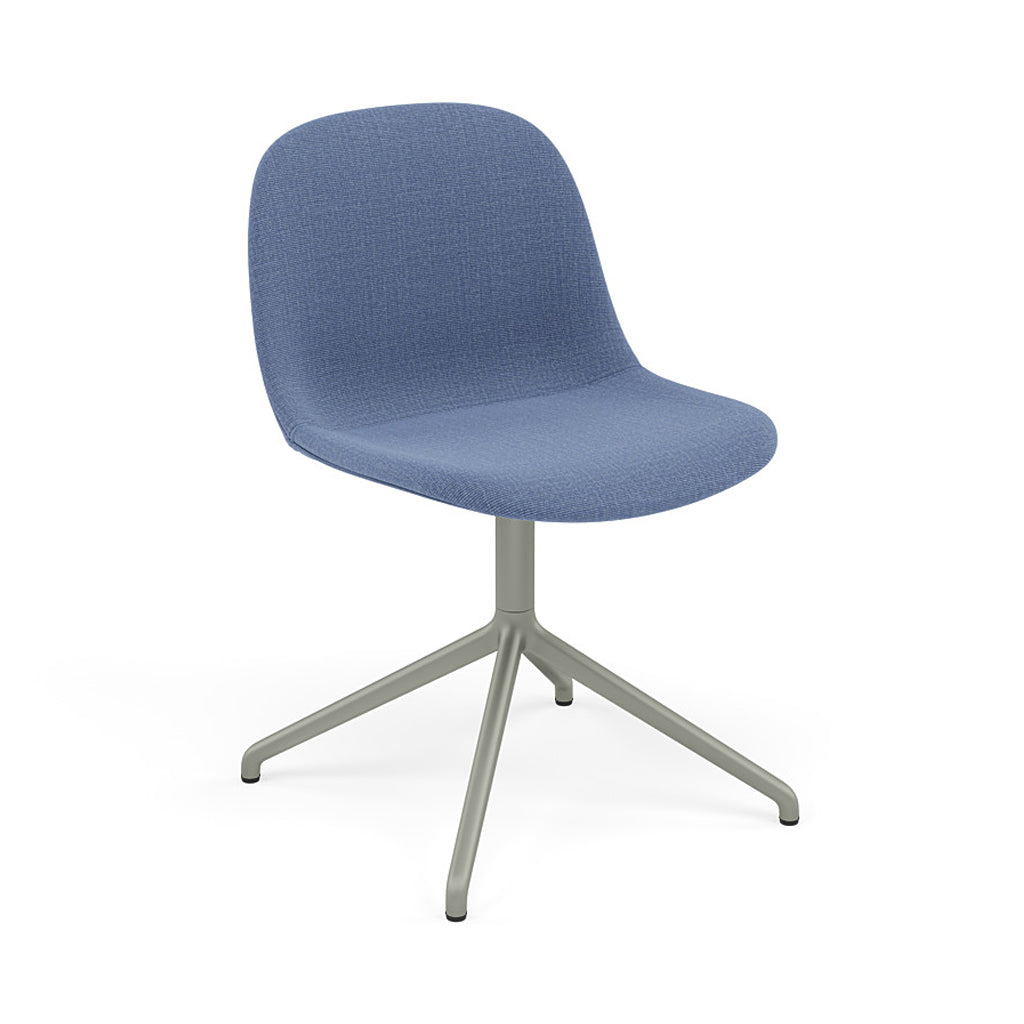 Fiber Side Chair: Swivel Base with Return + Recycled Shell + Upholstered + Dusty Green