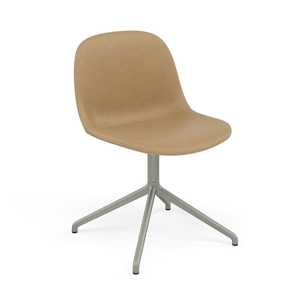 Fiber Side Chair: Swivel Base + Recycled Shell + Upholstered + Dusty Green