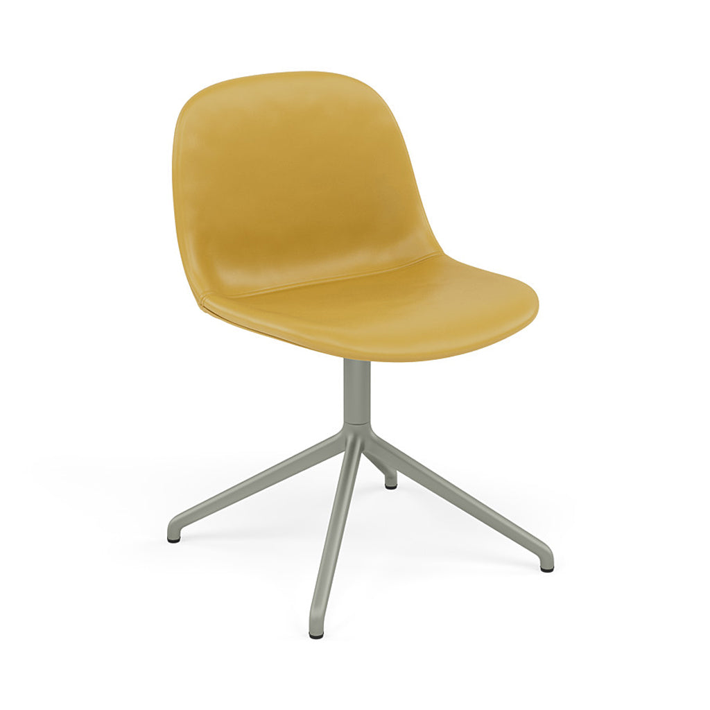 Fiber Side Chair: Swivel Base with Return + Recycled Shell + Upholstered + Dusty Green