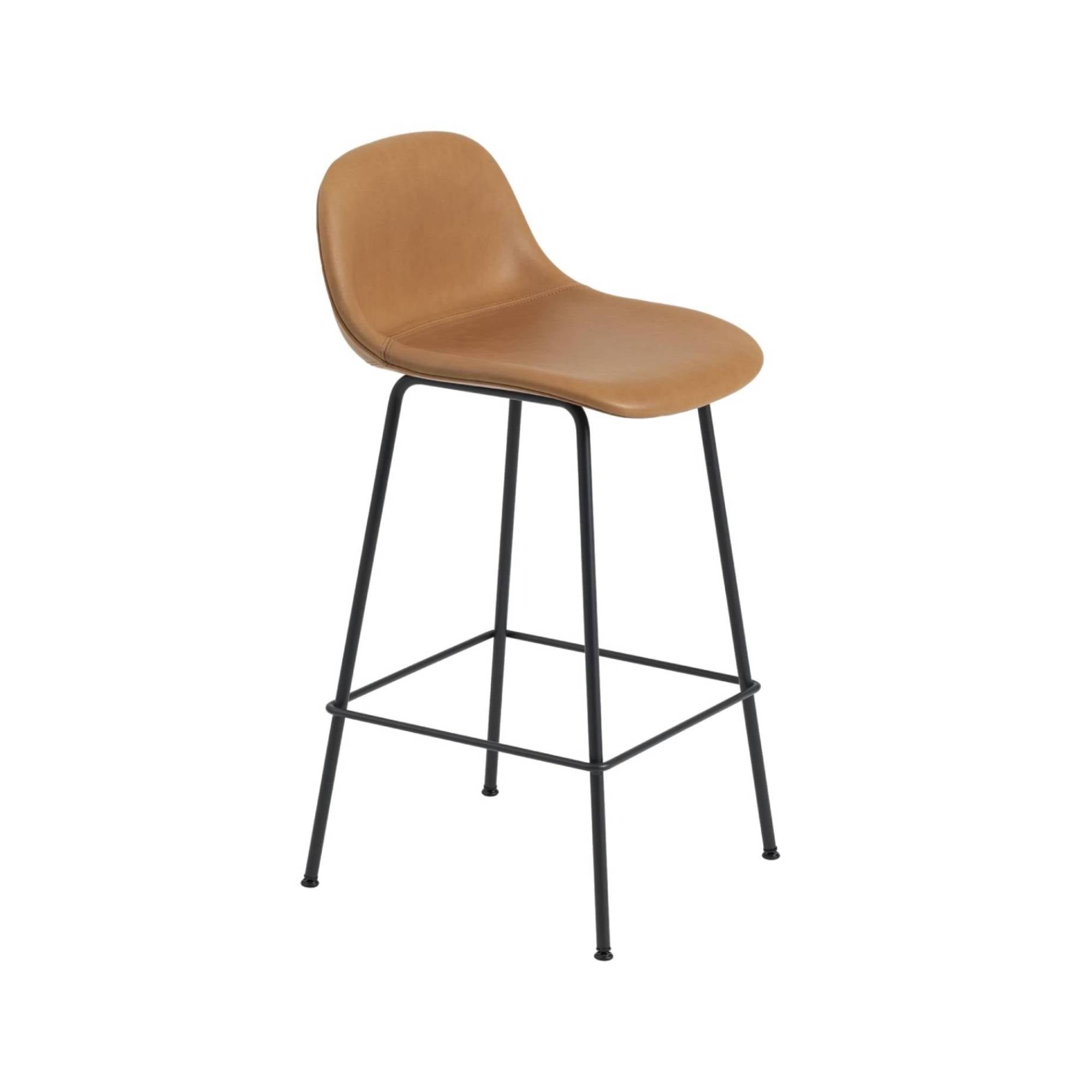 Fiber Counter Stool with Backrest: Tube Base + Upholstered + Black