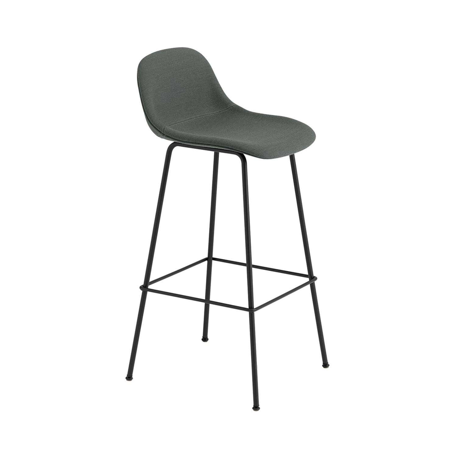 Fiber Bar Stool with Backrest: Tube Base + Upholstered + Black