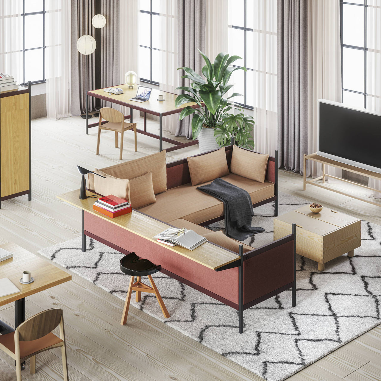 Grid Corner Sofa with Low Partition