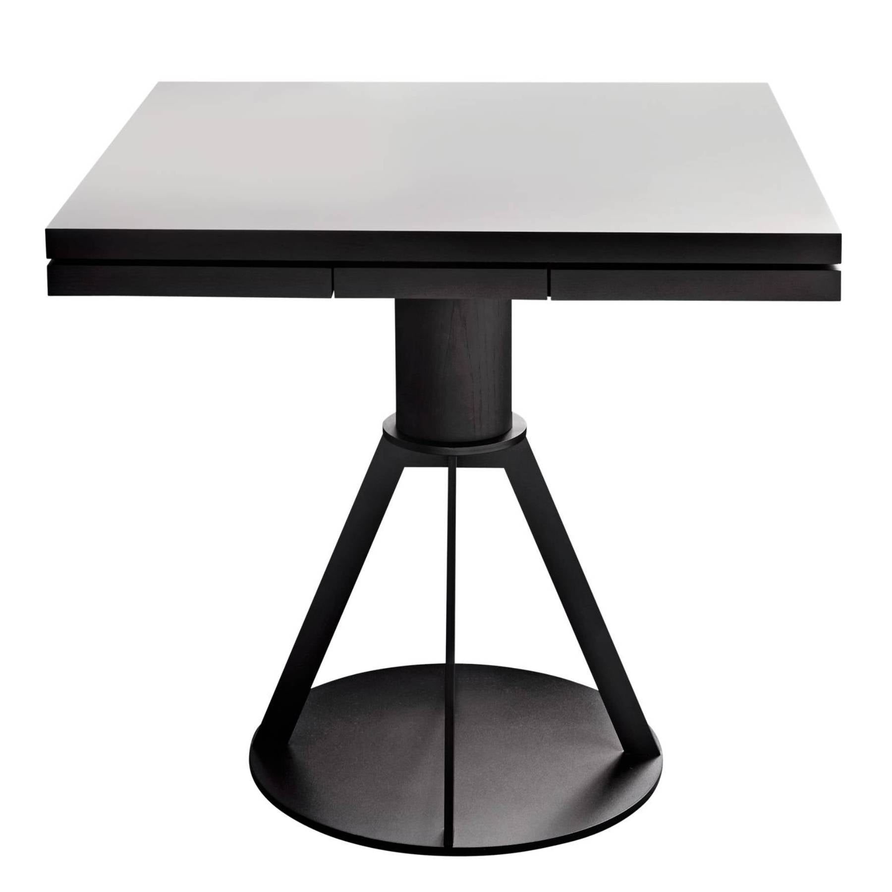 Geronimo Extendable Fenix Dining Table: Large + London Grey Fenix + Black Ash Edge + Black Ash + Lacquered Black