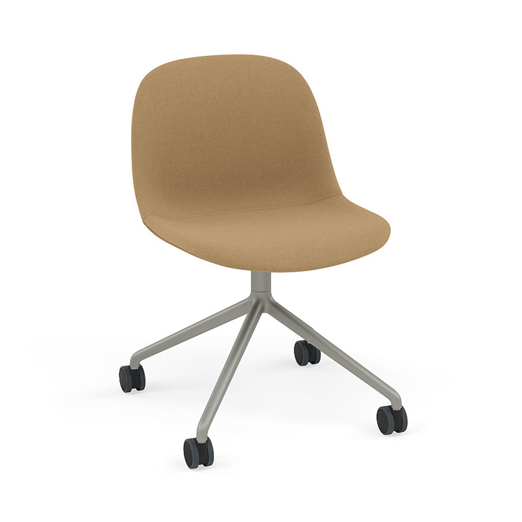 Fiber Side Chair: Swivel Base with Castors + Recycled Shell + Upholstered + Grey