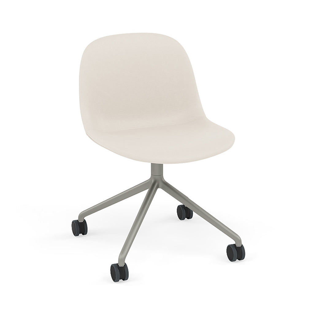 Fiber Side Chair: Swivel Base with Castors + Recycled Shell + Upholstered + Grey