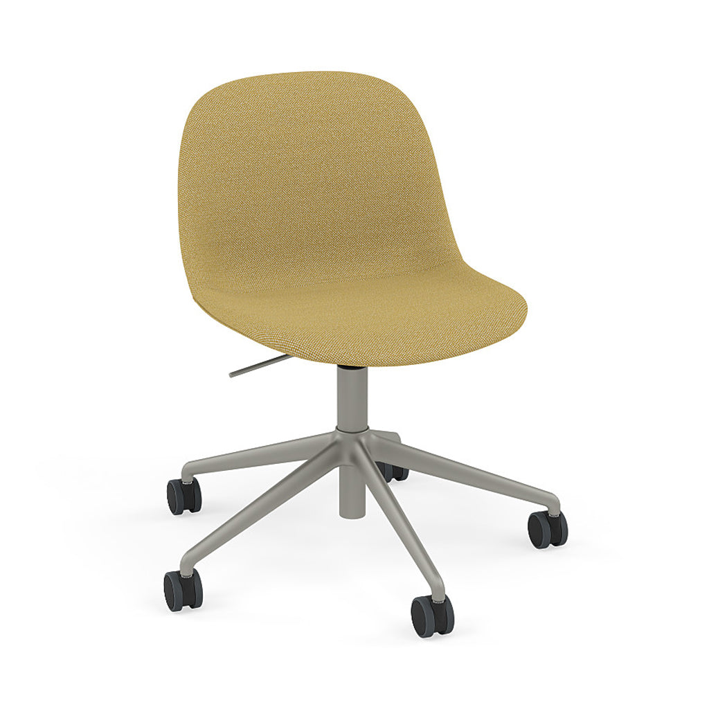 Fiber Side Chair: Swivel Base with Castors & Gaslift + Recycled Shell + Upholstered + Grey