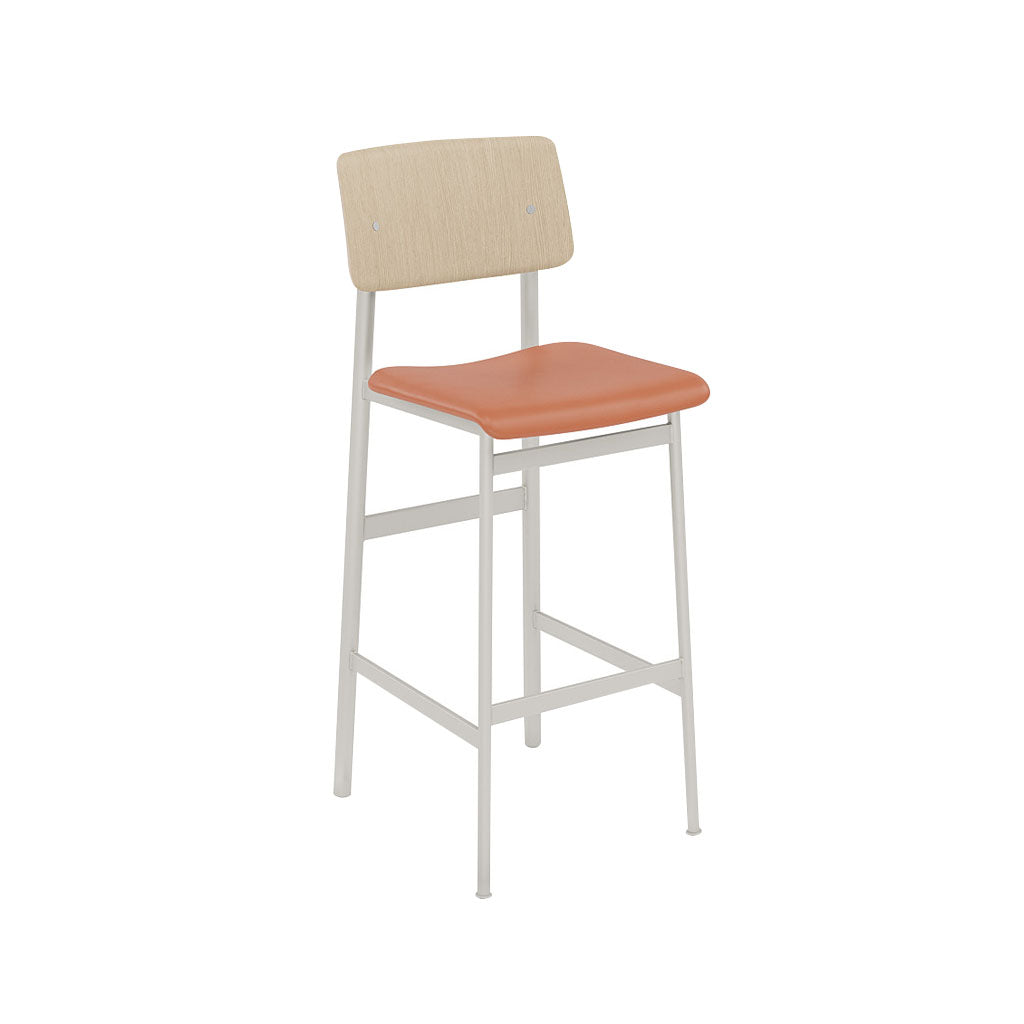 Loft Counter Stool: Upholstered + Grey + Oak