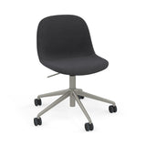 Fiber Side Chair: Swivel Base with Castors & Gaslift + Recycled Shell + Upholstered + Grey