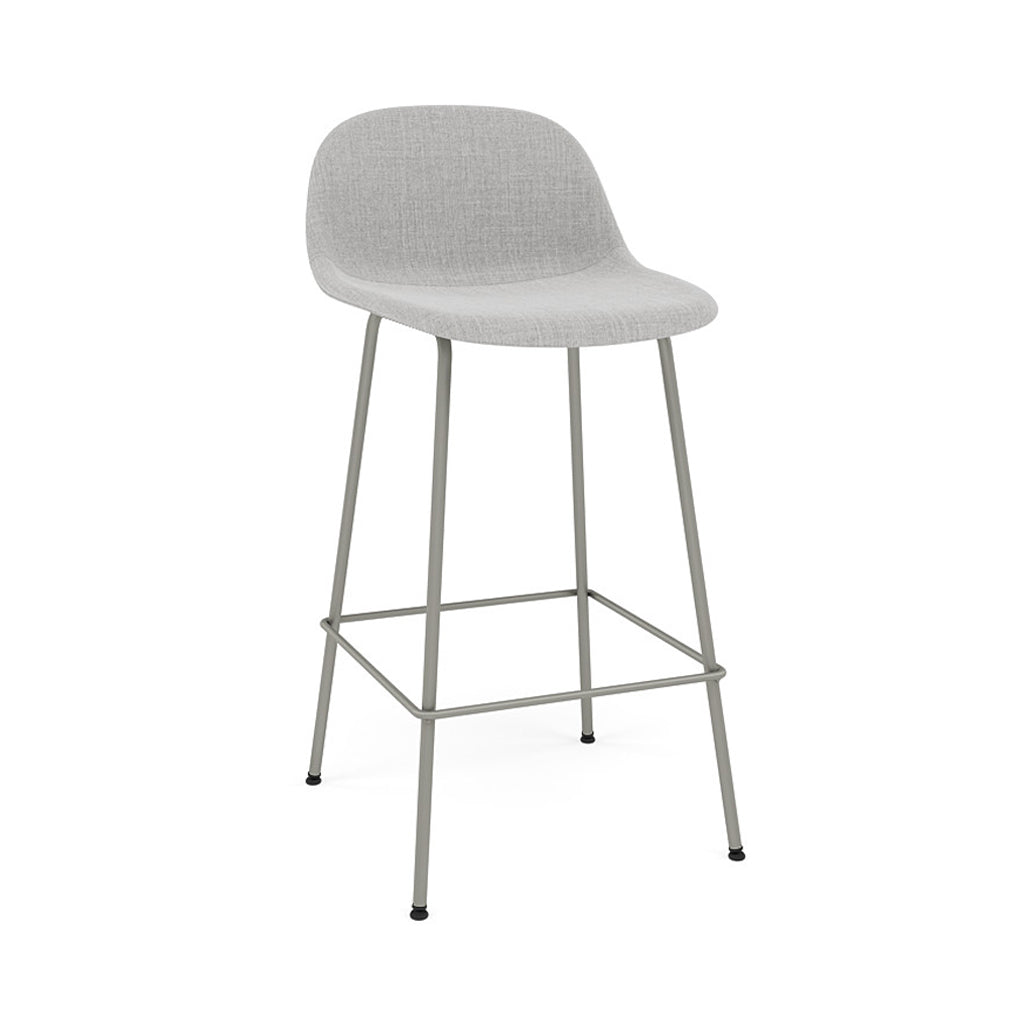 Fiber Counter Stool with Backrest: Tube Base + Upholstered + Grey